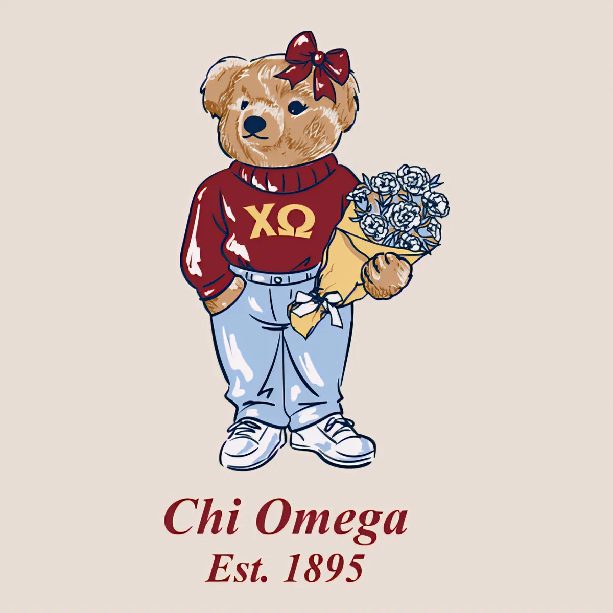 Chi Omega Est 1895 Bear, front
