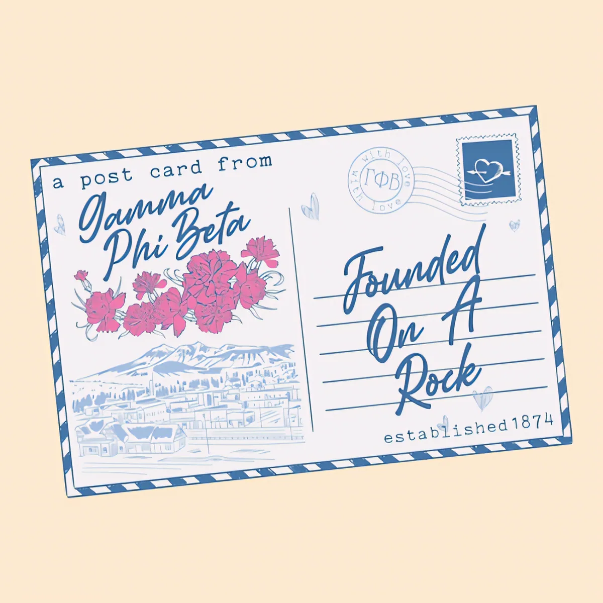 Gamma Phi Beta Founded On A Rock Postcard, back